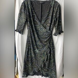 Y2K Connected Apparel | Fattering Faux-Wrap Midi Dress | Size 4 P